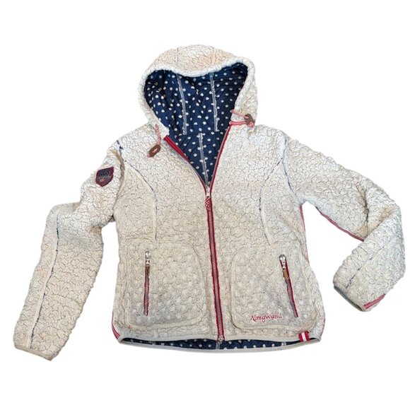 Almgwand Reversible Jacket Navy Polkadot/ Beige fleece S/M HTF - Picture 8 of 17